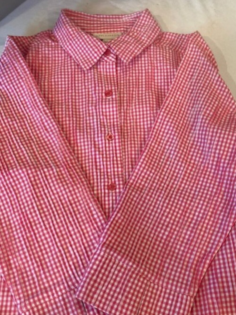 Appleseed's Pink and White Seersucker Shirt, 3/4 Sleeve, L